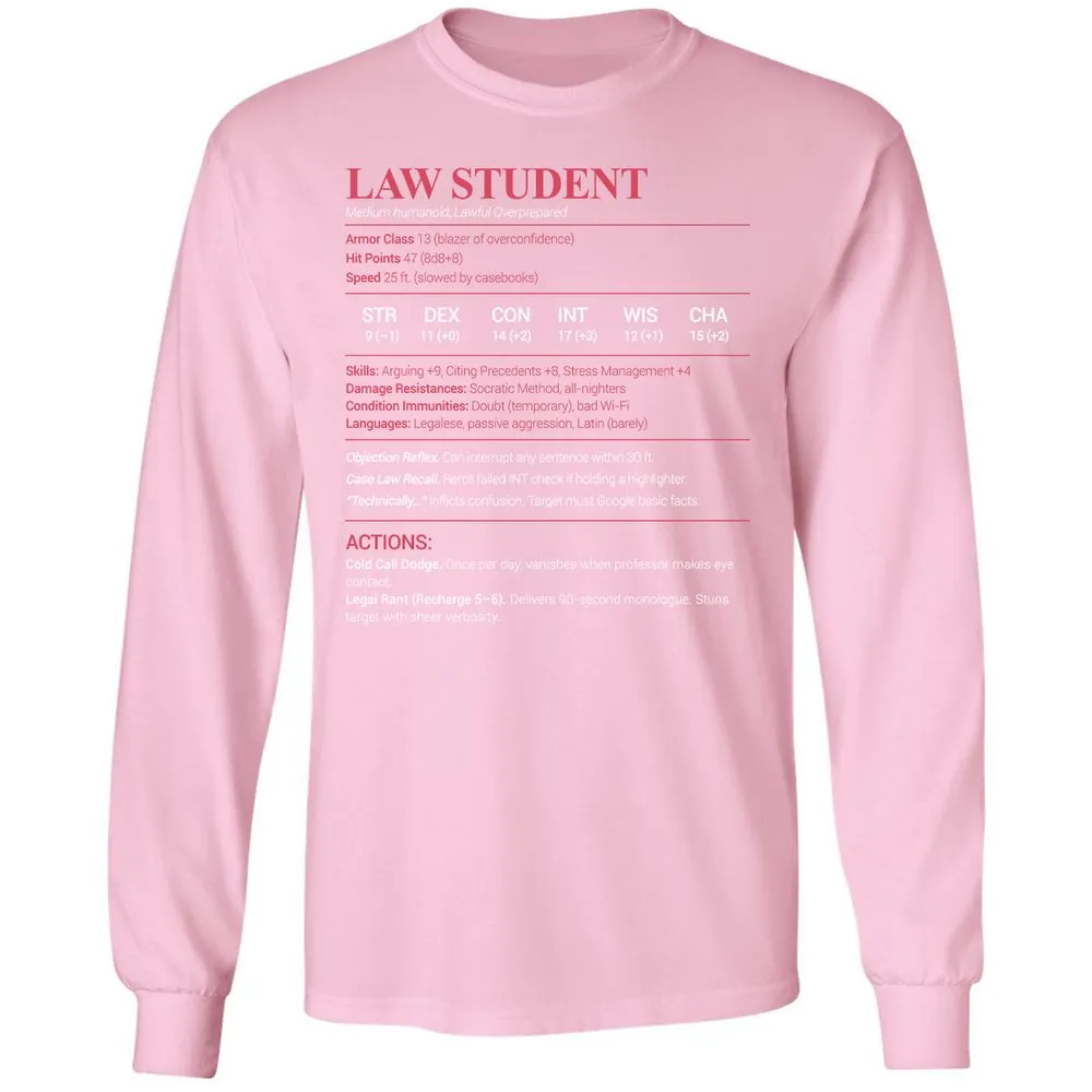 Law Student Long Sleeve T-Shirt - Light Pink - 3
