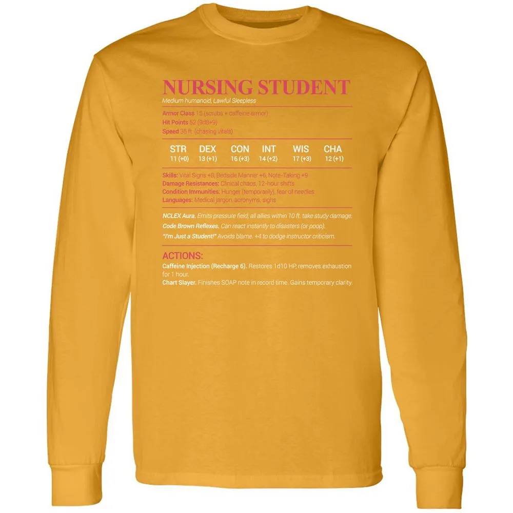 Nursing Student Long Sleeve T-Shirt - Gold - 9