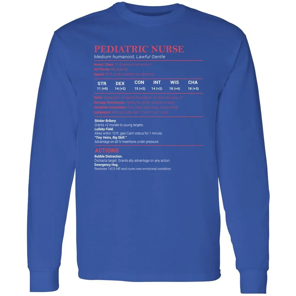 Pediatric Nurse Long Sleeve T-Shirt - Royal - 8