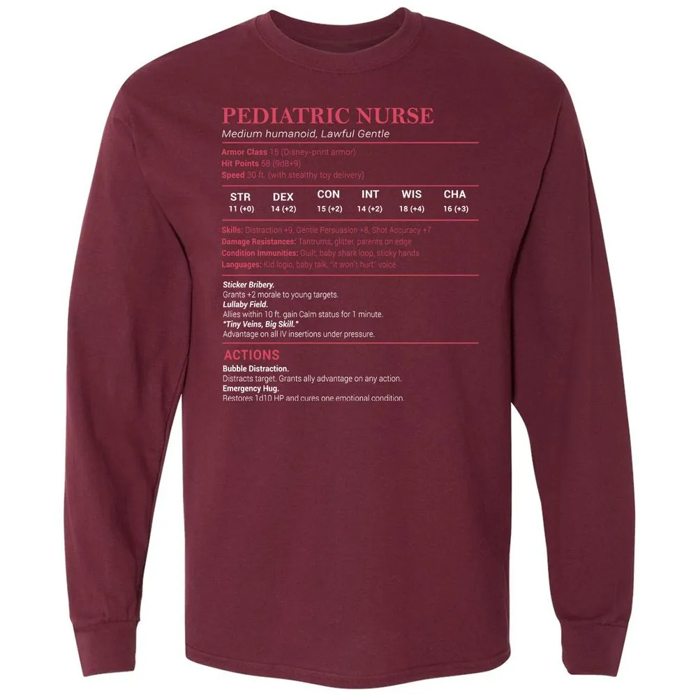 Pediatric Nurse Long Sleeve T-Shirt - Maroon - 11