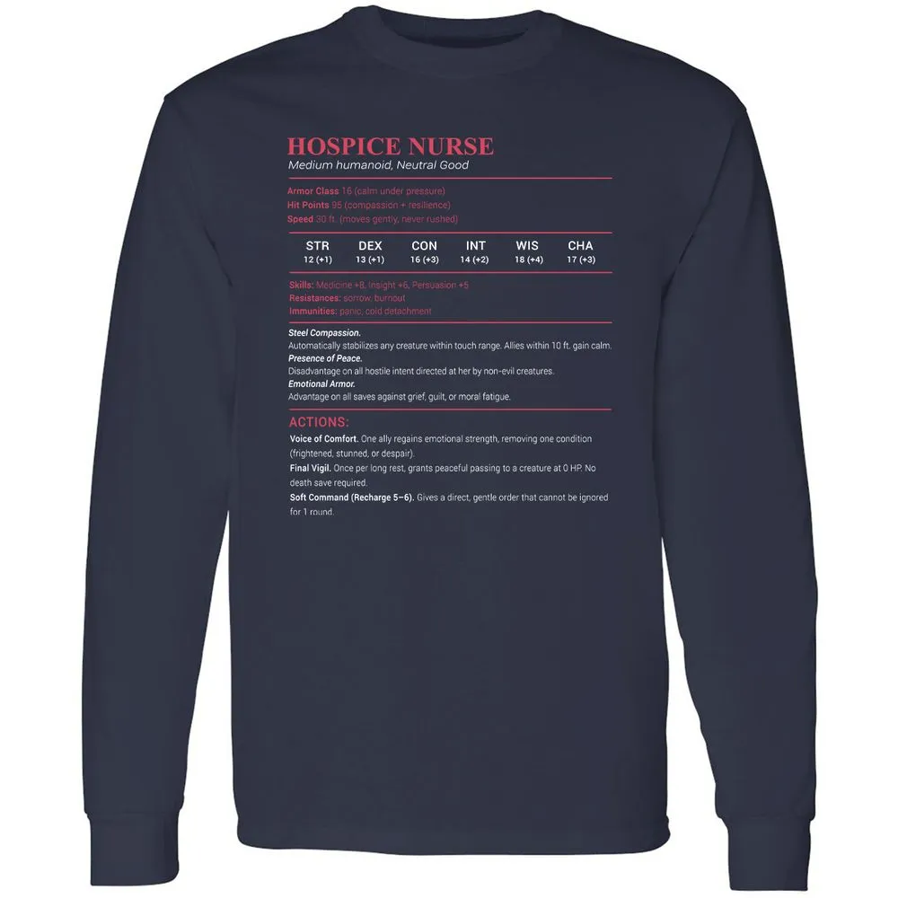 Hospice Nurse Stats Long Sleeve T-Shirt - Navy - 2