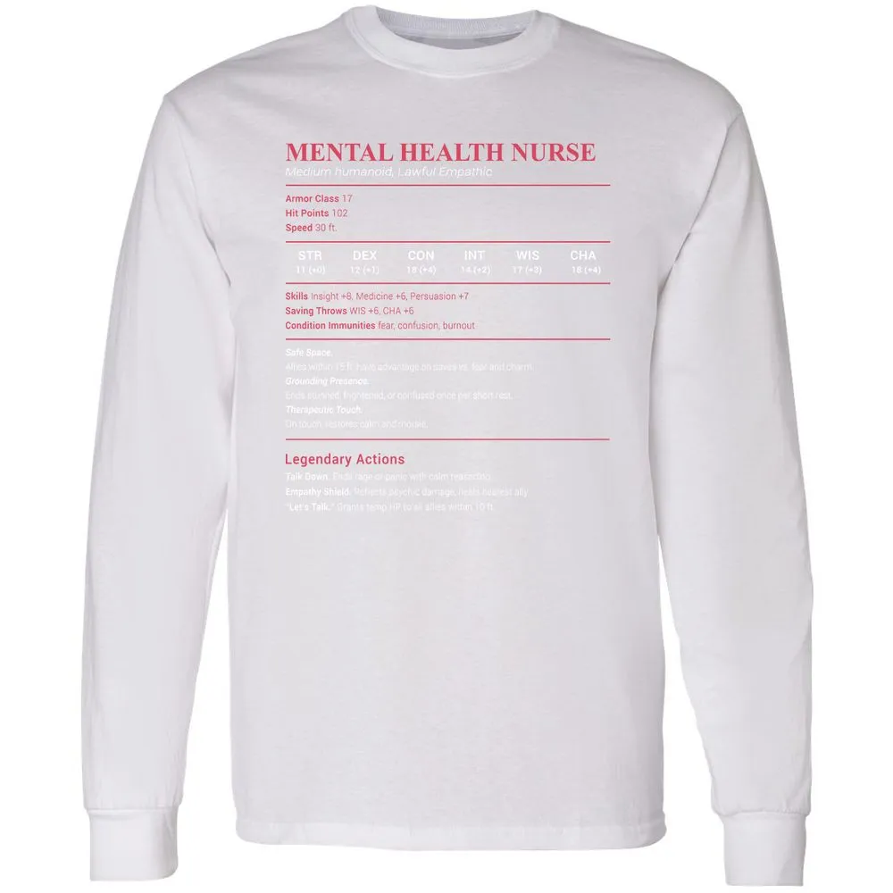 Mental Health Nurse Stats Long Sleeve T-Shirt - White - 5