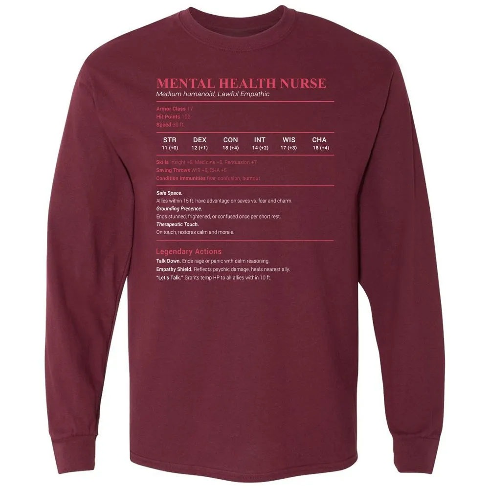 Mental Health Nurse Stats Long Sleeve T-Shirt - Maroon - 11