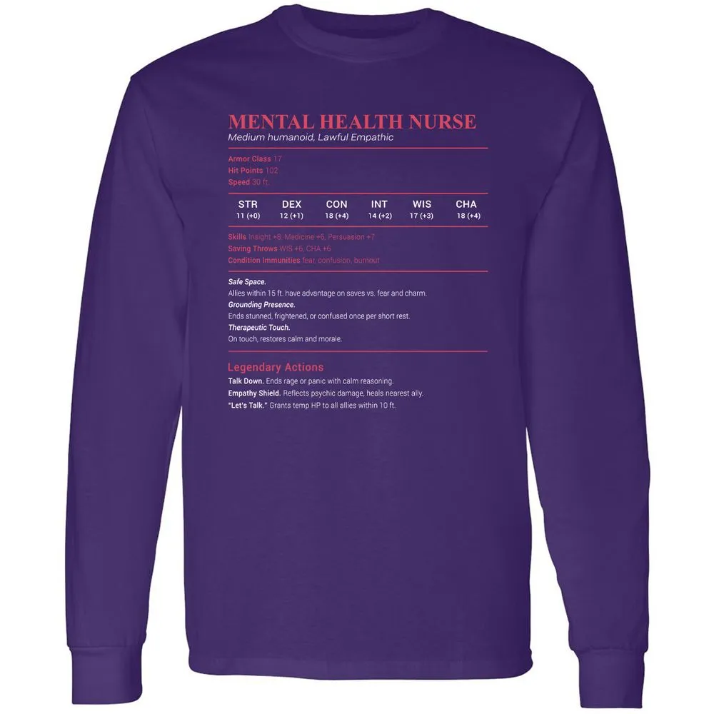 Mental Health Nurse Stats Long Sleeve T-Shirt - Purple - 13