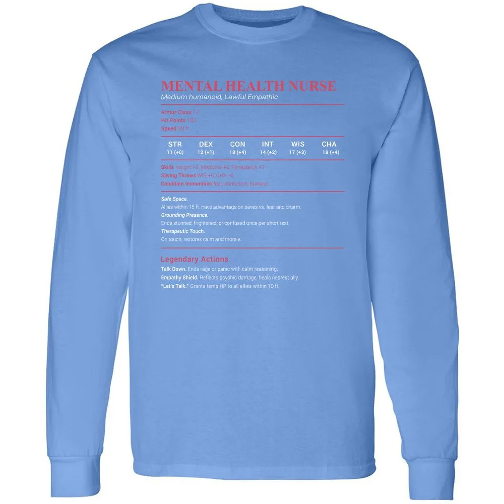 Mental Health Nurse Stats Long Sleeve T-Shirt - Carolina Blue - 12