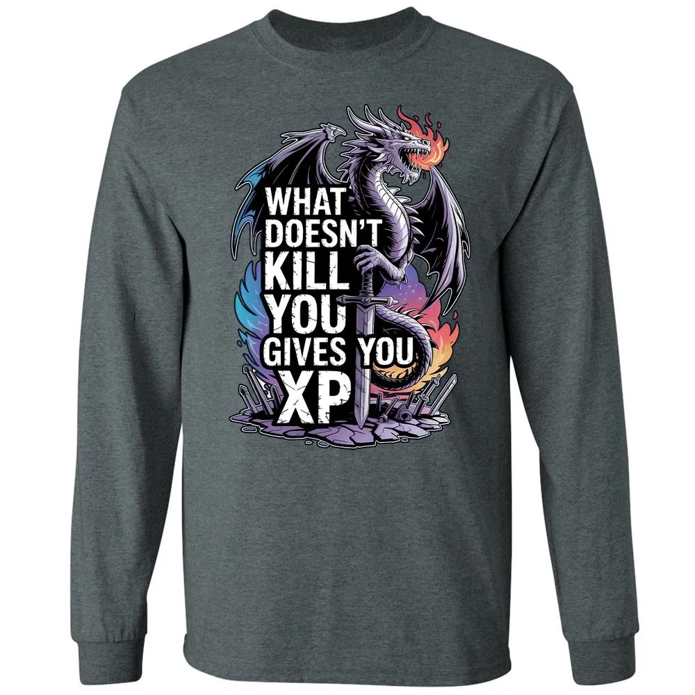 What Doesn't Kill You Dragon Long Sleeve T-Shirt - Dark Heather - 15