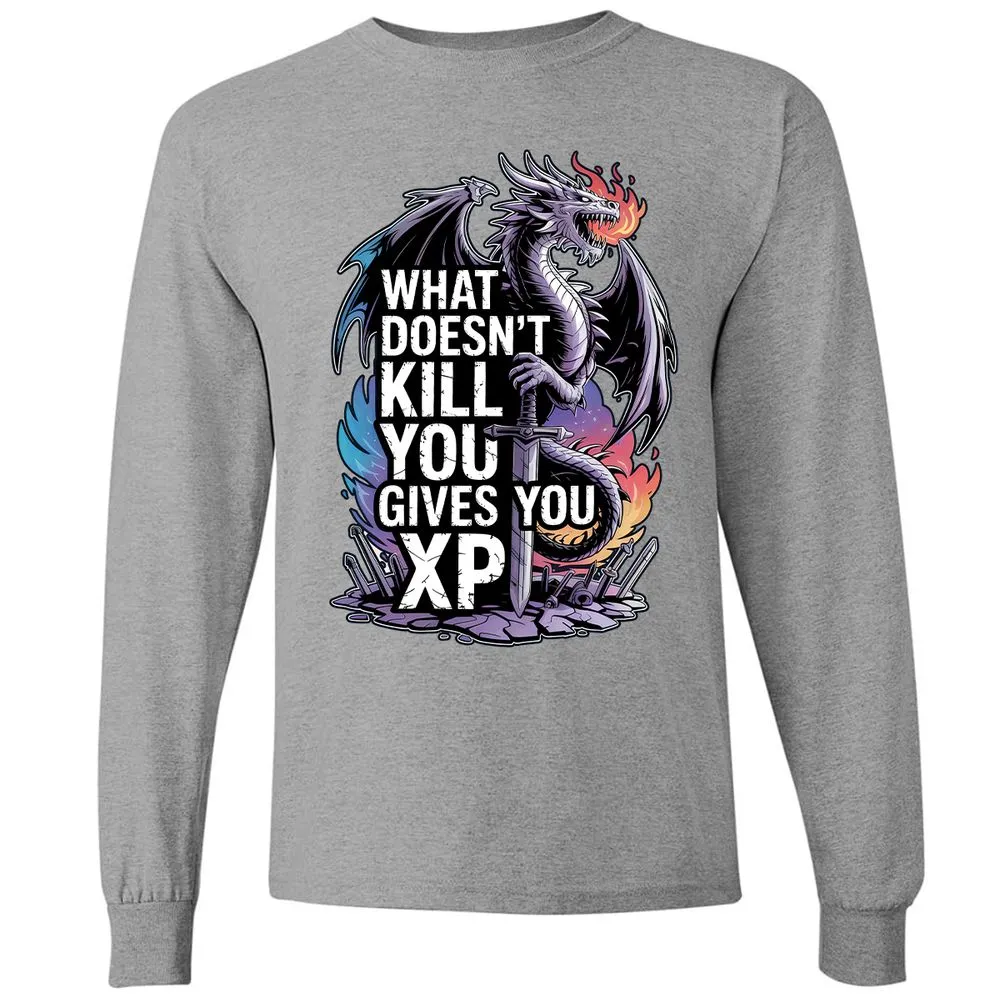 What Doesn't Kill You Dragon Long Sleeve T-Shirt - Graphite Heather - 6