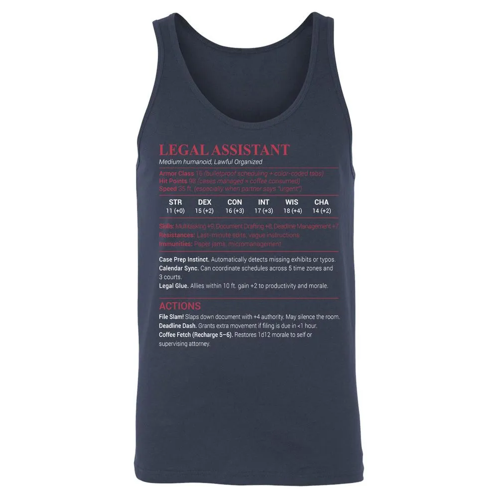 Legal Assistant Unisex Jersey Tank - Navy - 2