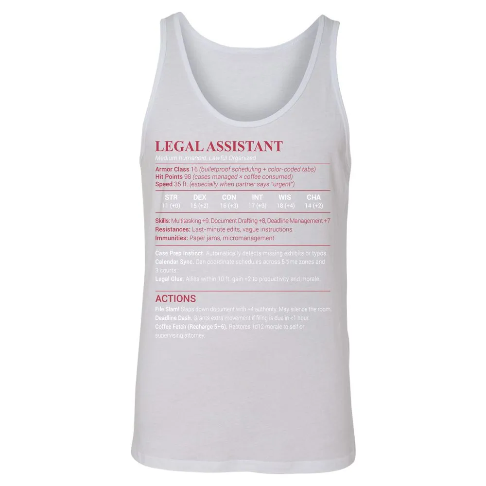 Legal Assistant Unisex Jersey Tank - White - 14
