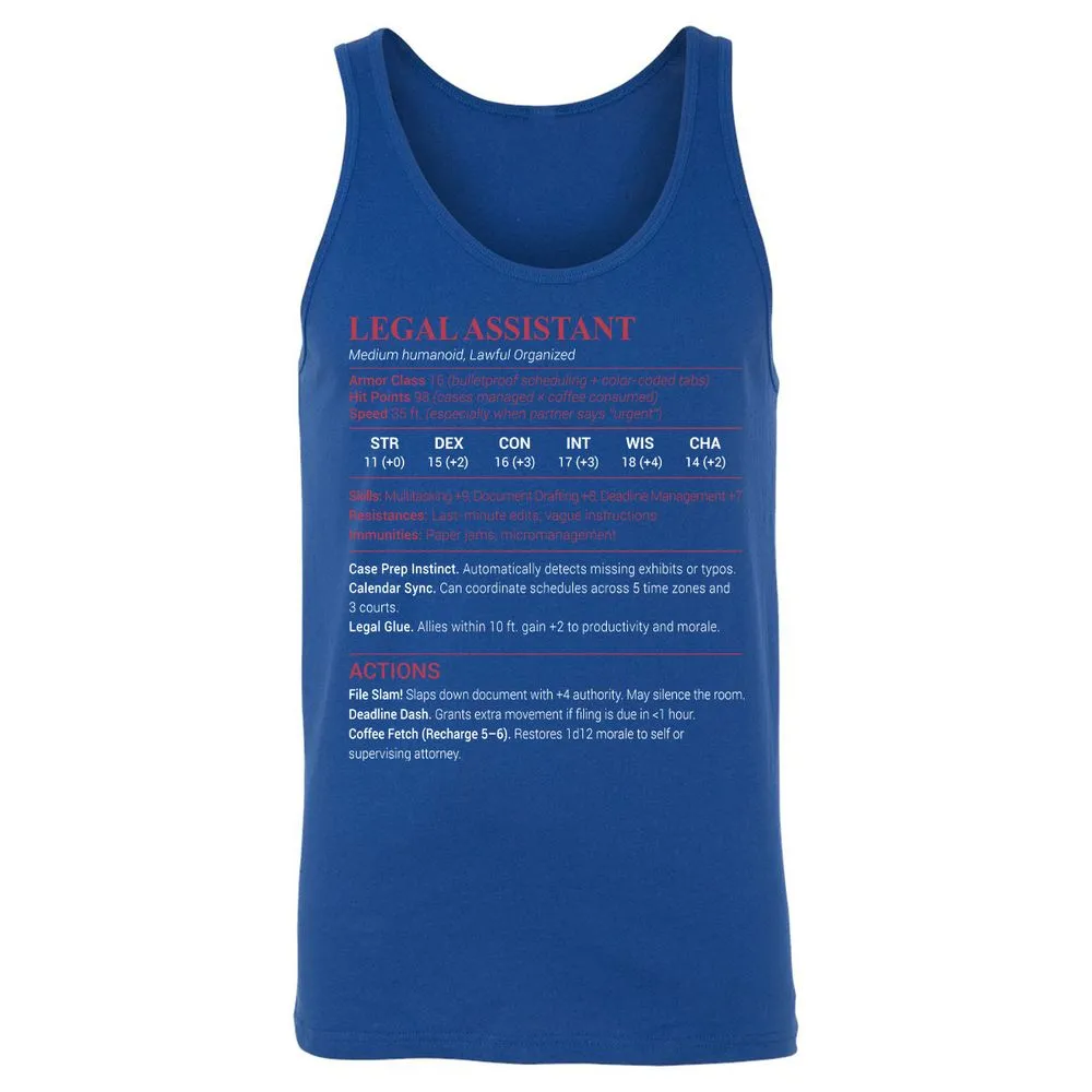 Legal Assistant Unisex Jersey Tank - True Royal - 13