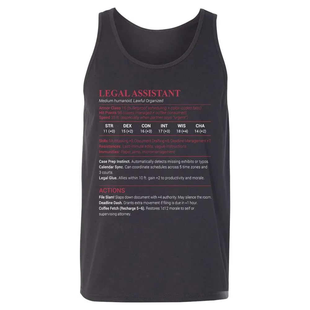 Legal Assistant Unisex Jersey Tank - Dark Grey - 7