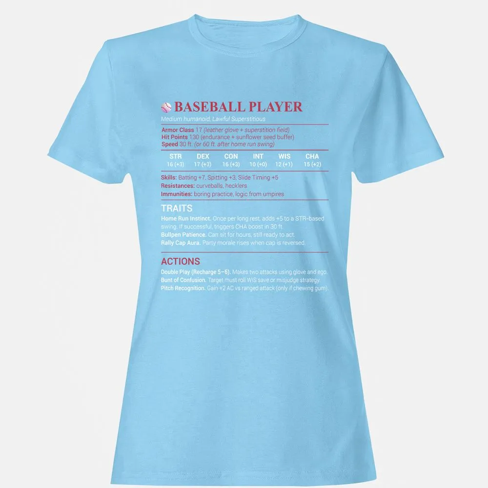 Baseball Player Women's T-Shirt - Light Blue - 8