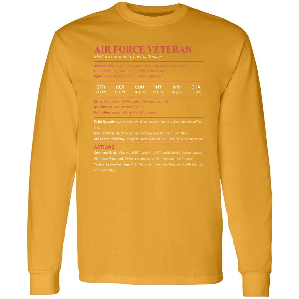 Air Force Veteran Long Sleeve T-Shirt - Gold - 9