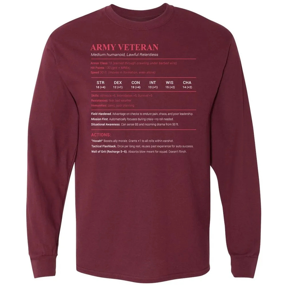 Army Veteran Long Sleeve T-Shirt - Maroon - 11