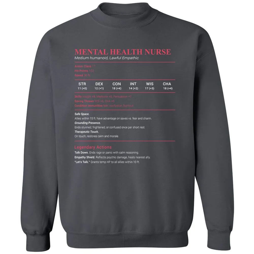 Mental Health Nurse Stats Classic Unisex Sweatshirt - Charcoal - 7