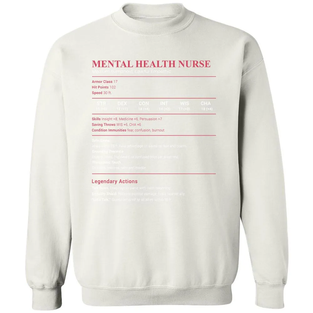 Mental Health Nurse Stats Classic Unisex Sweatshirt - White - 12