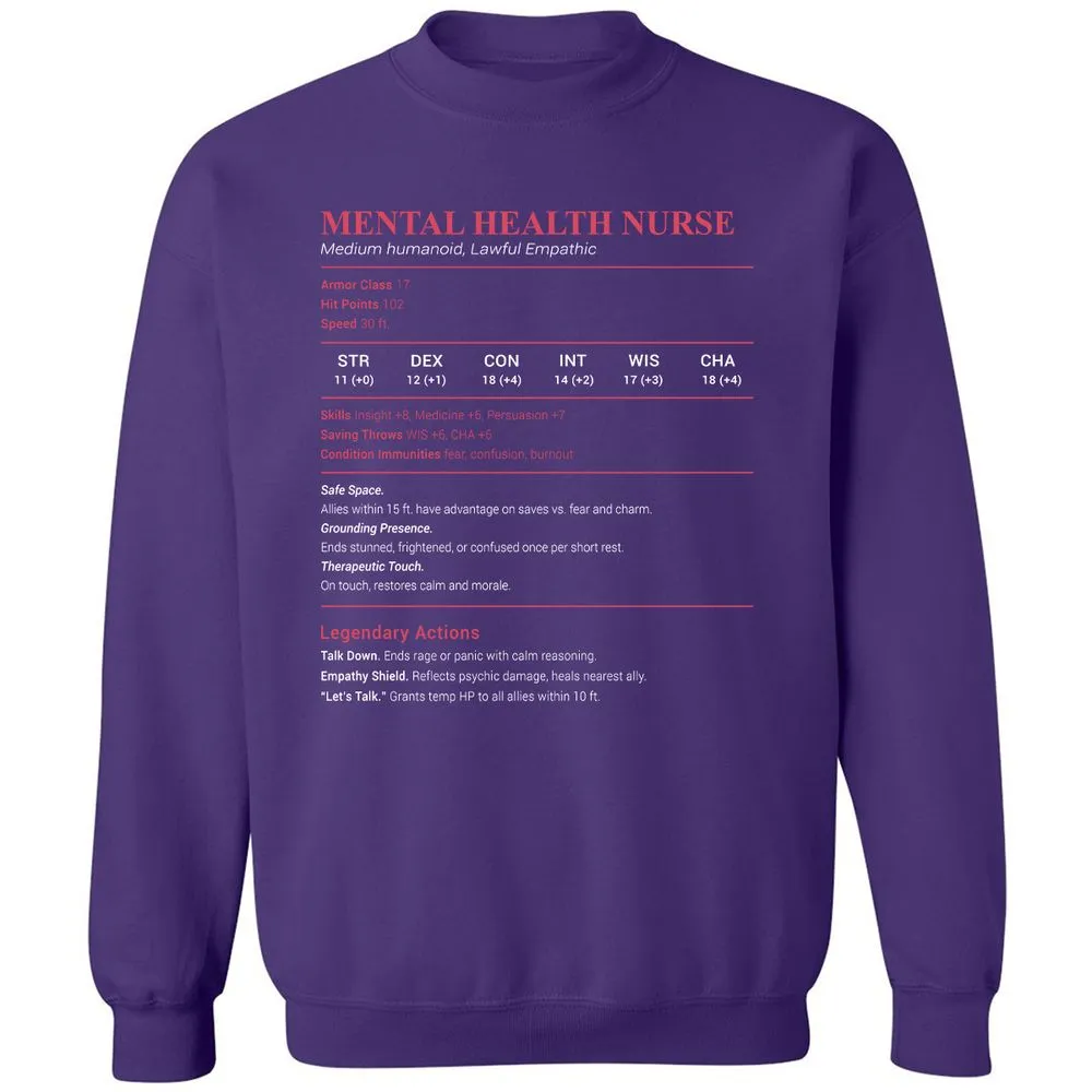 Mental Health Nurse Stats Classic Unisex Sweatshirt - Purple - 6