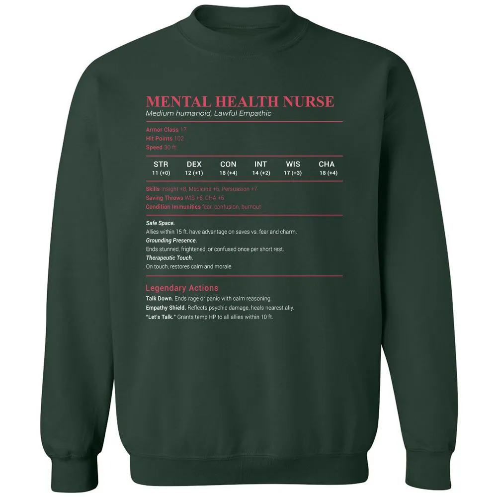 Mental Health Nurse Stats Classic Unisex Sweatshirt - Forest Green - 4