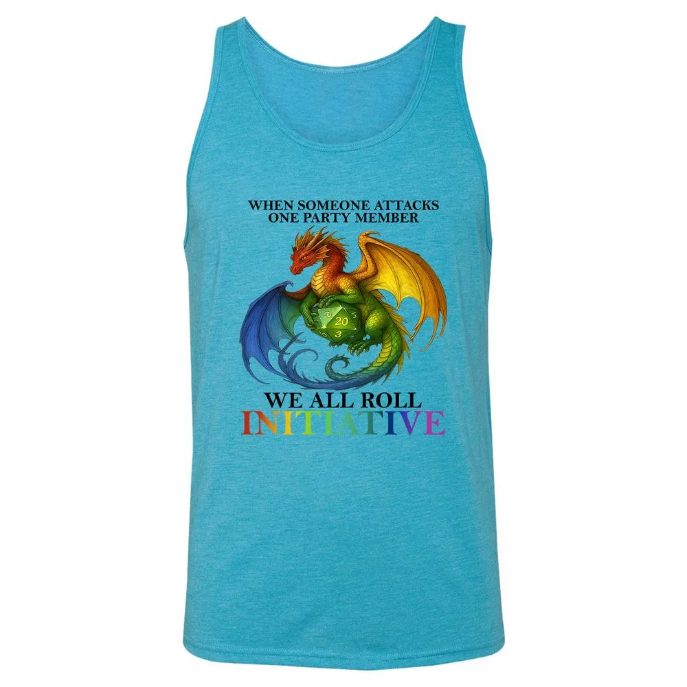 Dragon We All Roll For Initiative Unisex Jersey Tank - Aqua Triblend - 3