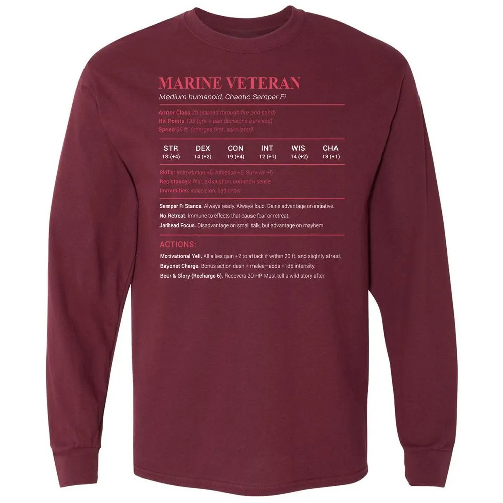 Marine Veteran Long Sleeve T-Shirt - Maroon - 11