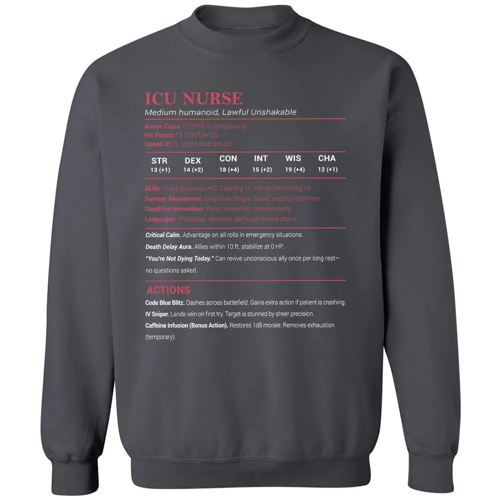ICU Nurse Stats Classic Unisex Sweatshirt - Charcoal - 7