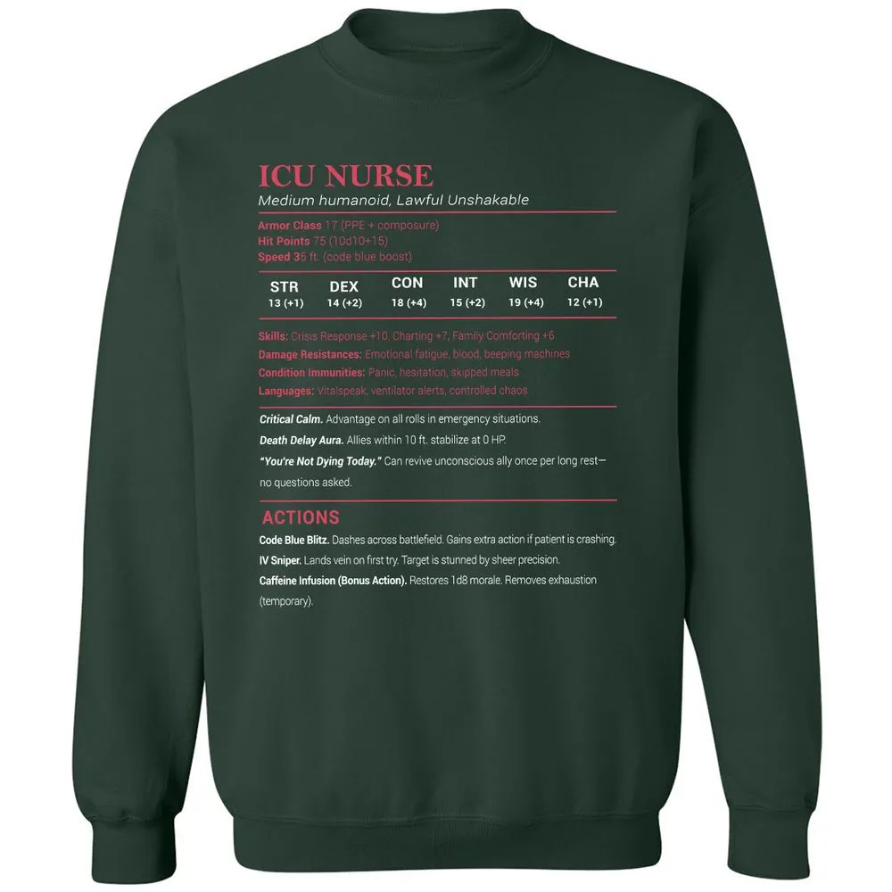 ICU Nurse Stats Classic Unisex Sweatshirt - Forest Green - 4