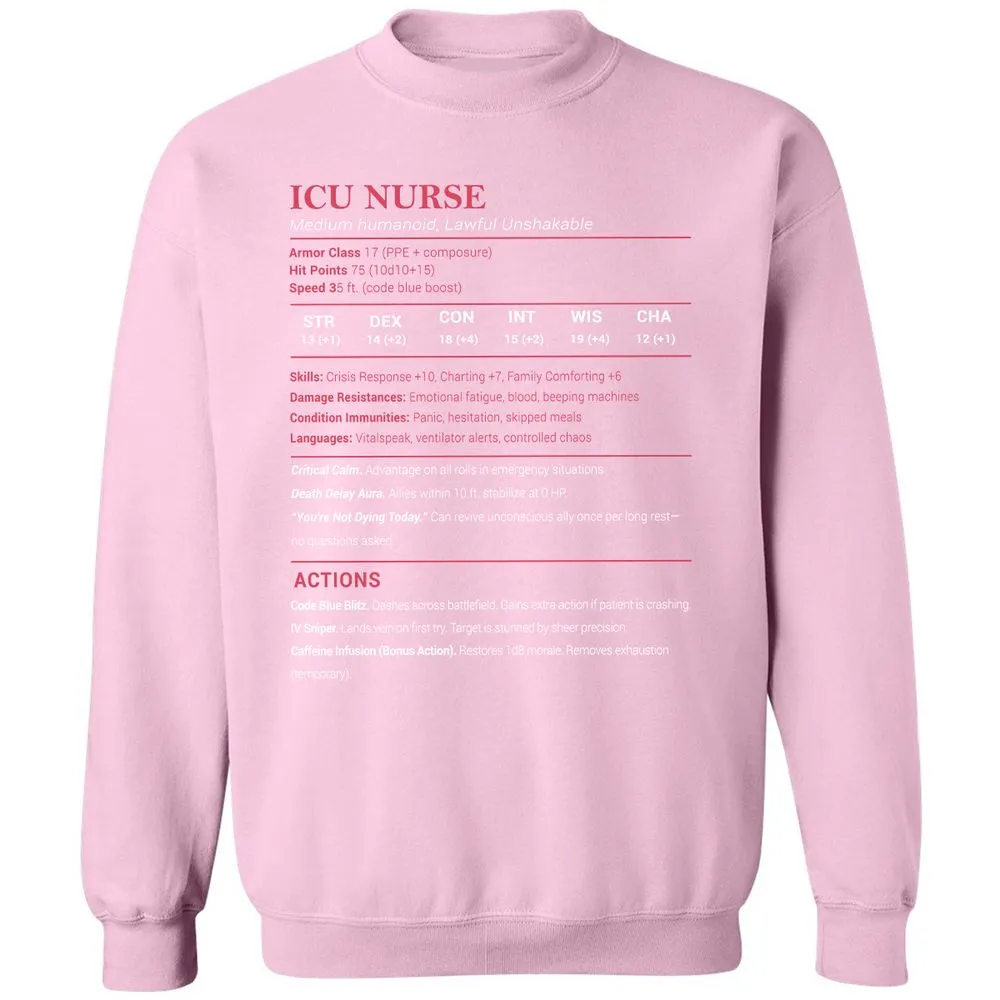 ICU Nurse Stats Classic Unisex Sweatshirt - Light Pink - 3