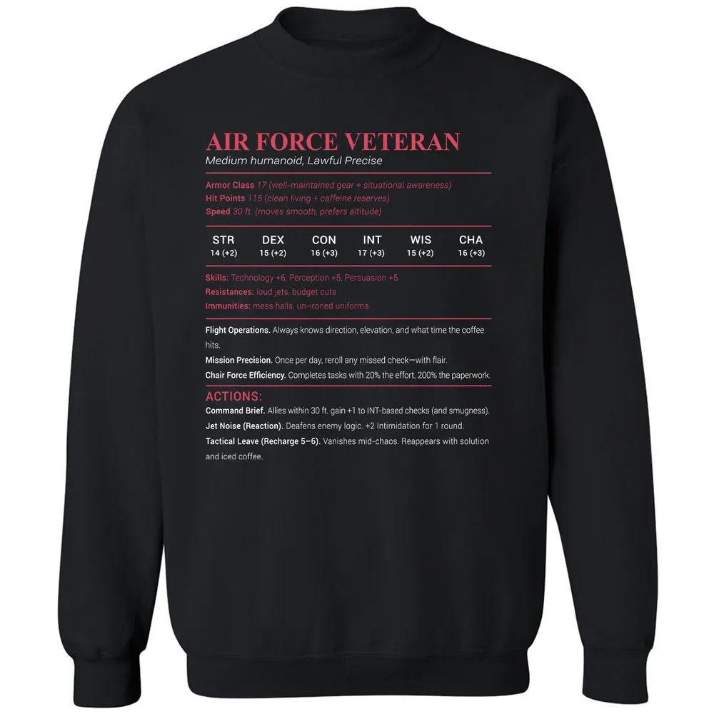 Air Force Veteran Classic Unisex Sweatshirt - Black - 1
