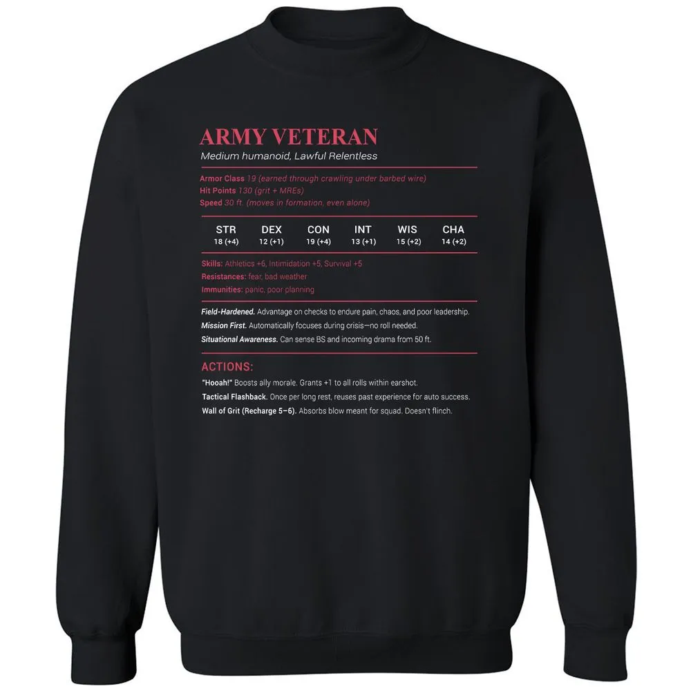 Army Veteran Classic Unisex Sweatshirt - Black - 1