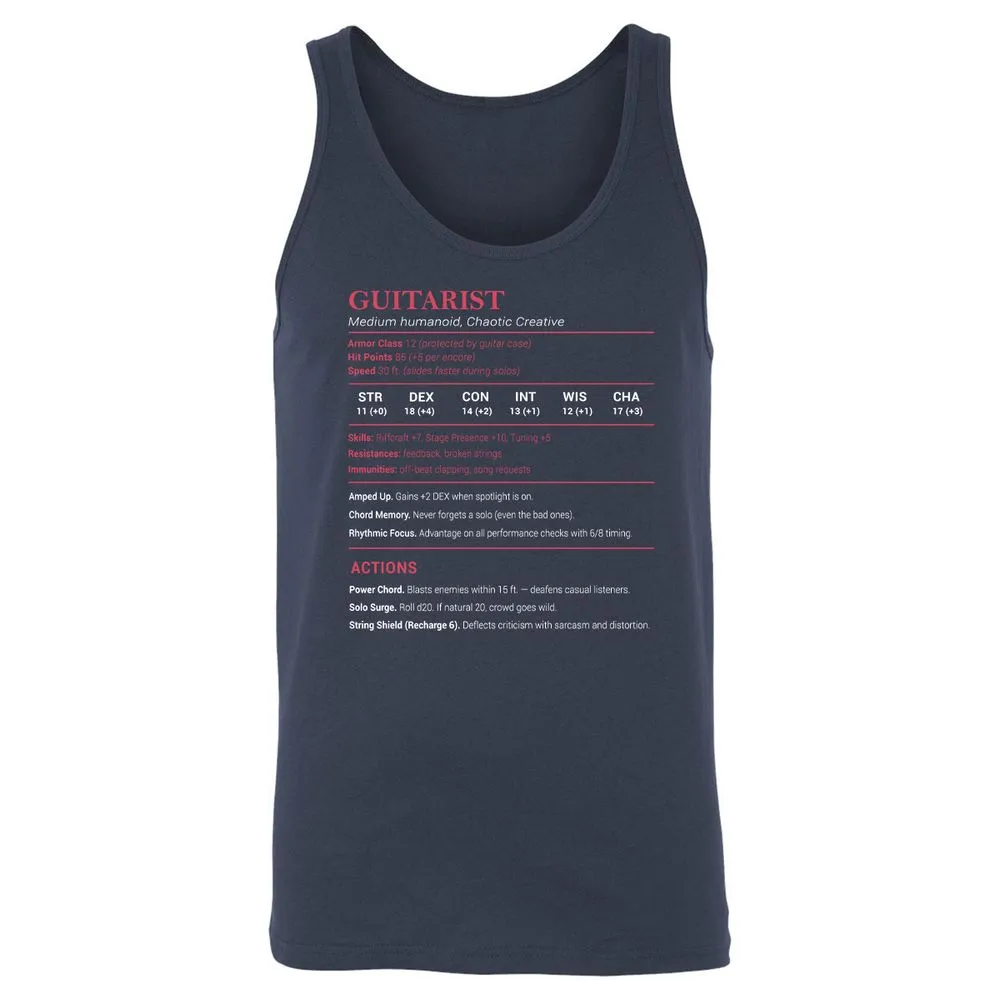 Guitarist Stats Unisex Jersey Tank - Navy - 2