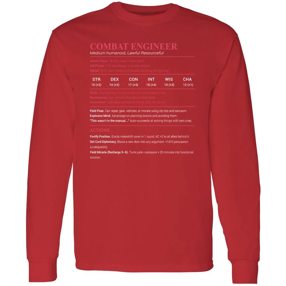 Combat Engineer Long Sleeve T-Shirt - Red - 14