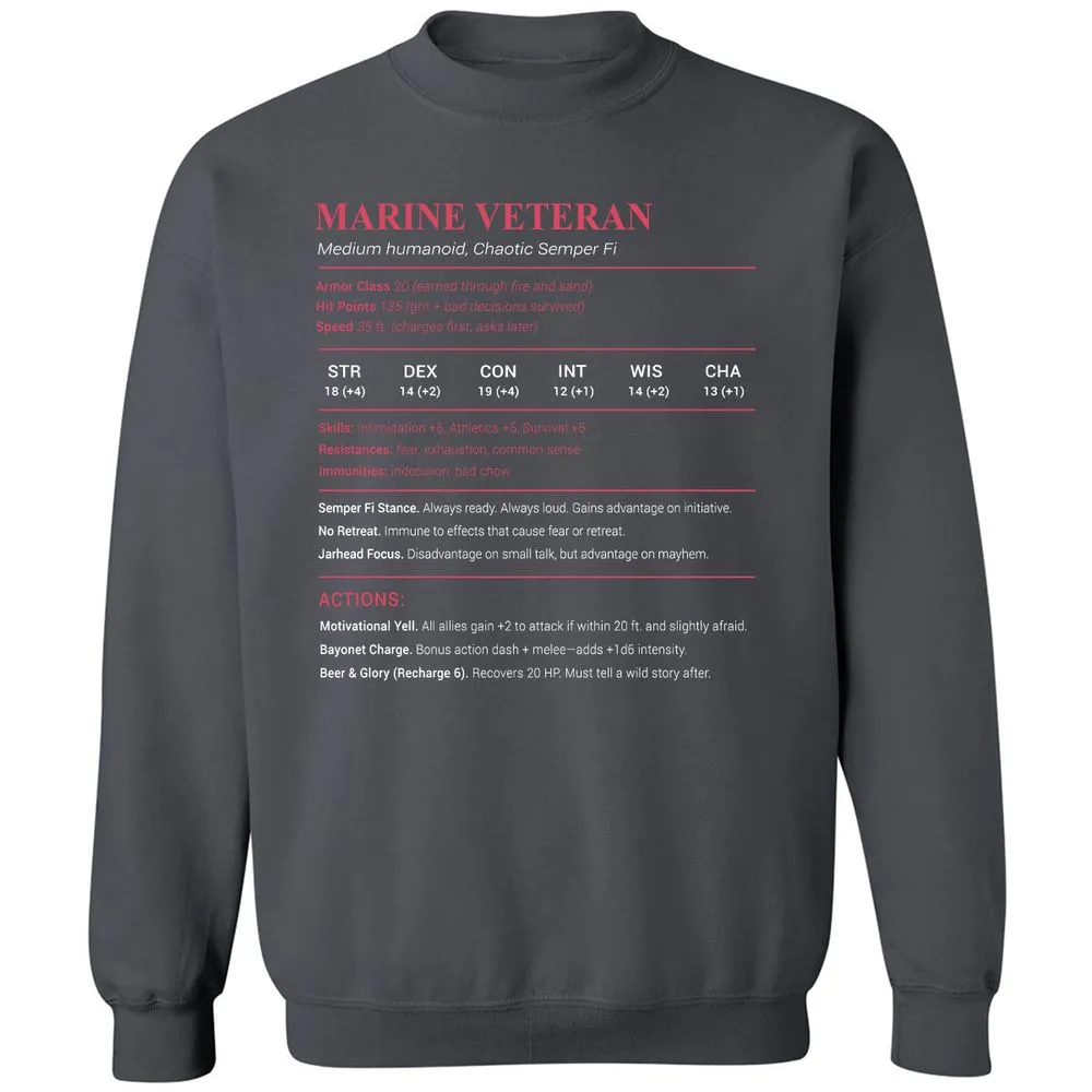 Marine Veteran Classic Unisex Sweatshirt - Charcoal - 7