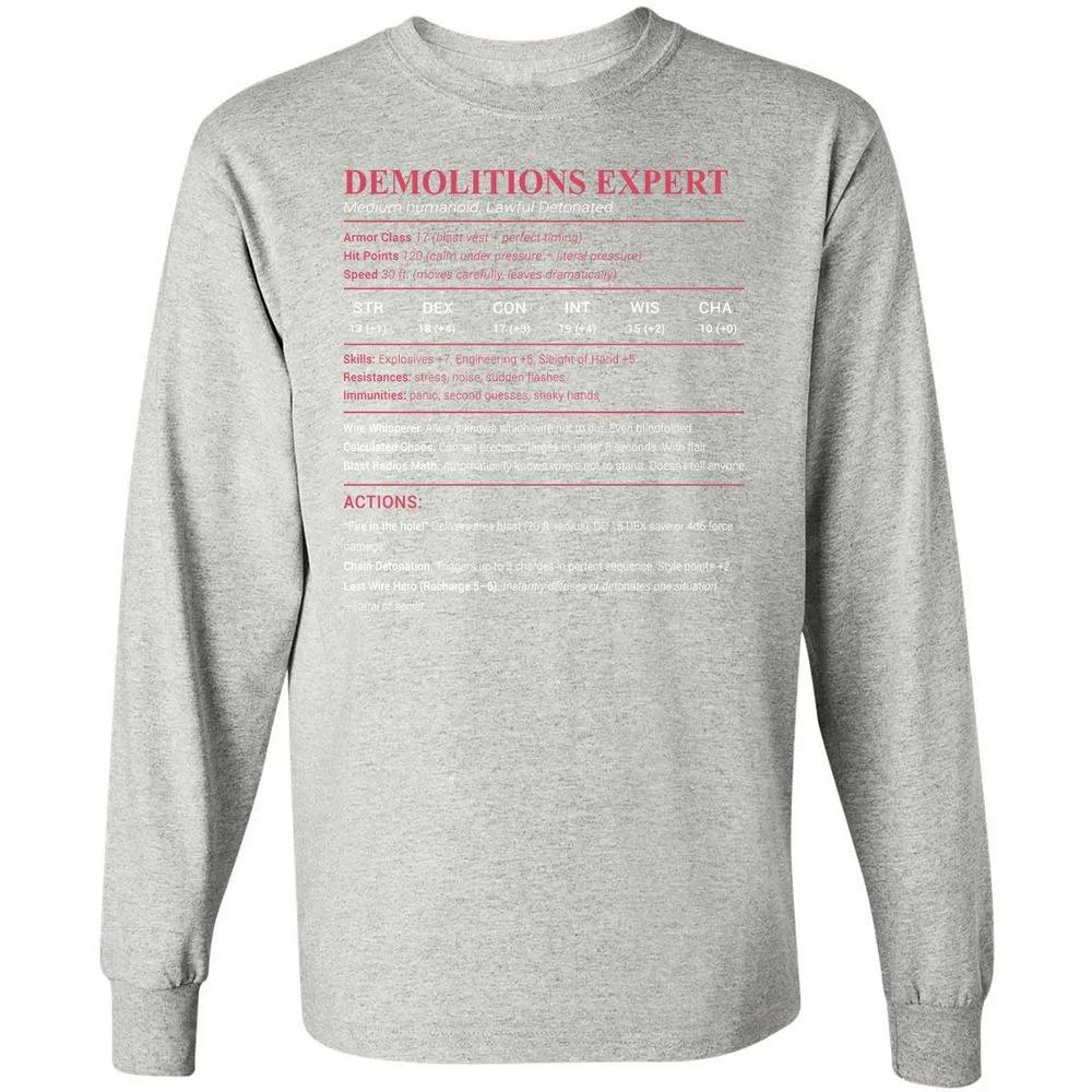 DEMOLITIONS EXPERT Long Sleeve T-Shirt - Ash - 7