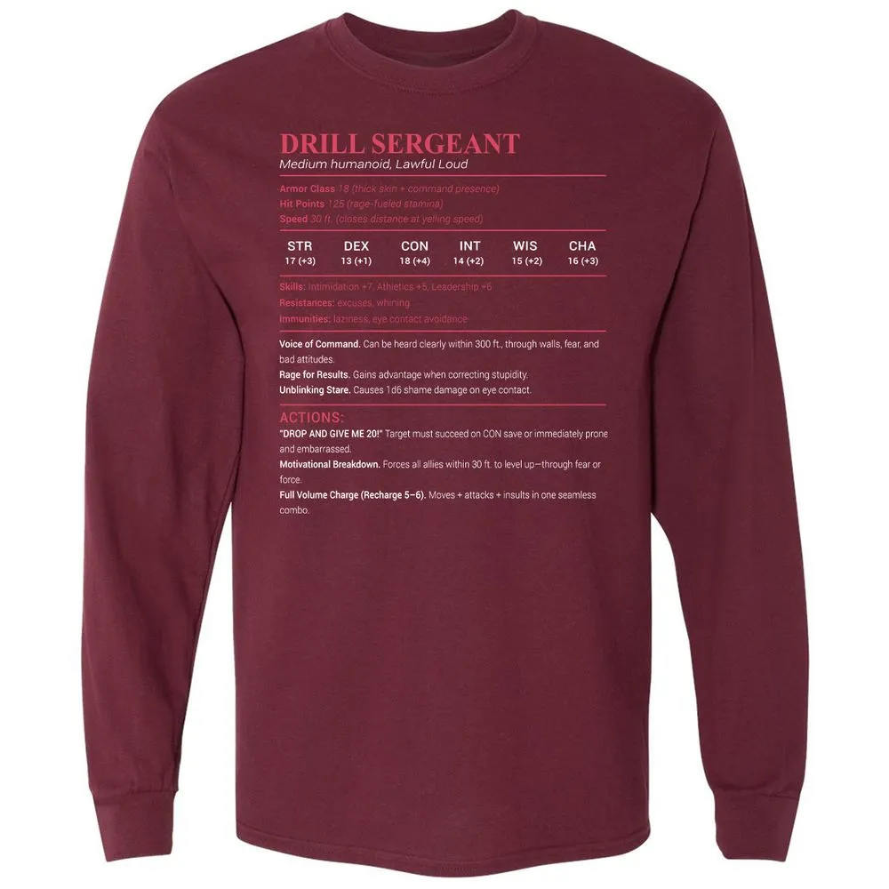DRILL SERGEANT Long Sleeve T-Shirt - Maroon - 11