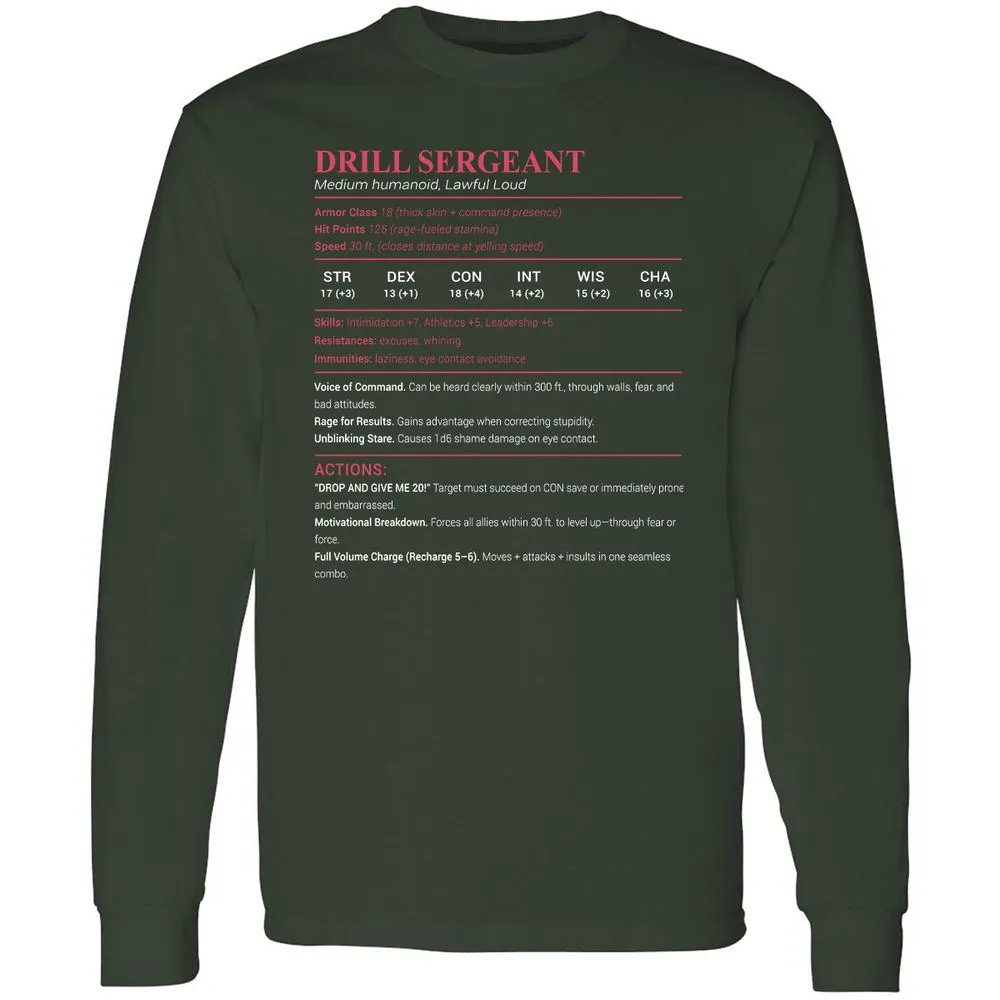 DRILL SERGEANT Long Sleeve T-Shirt - Forest Green - 4