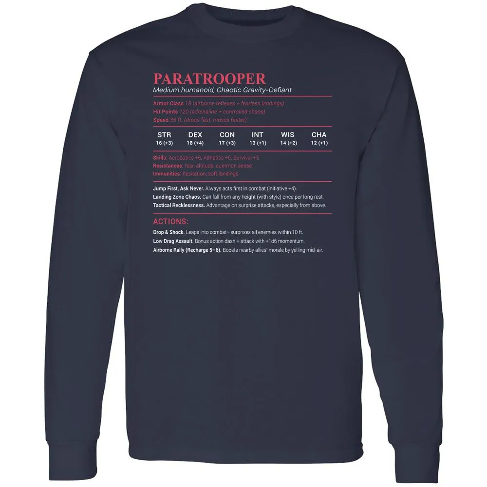 Paratrooper Stats Long Sleeve T-Shirt - Navy - 2