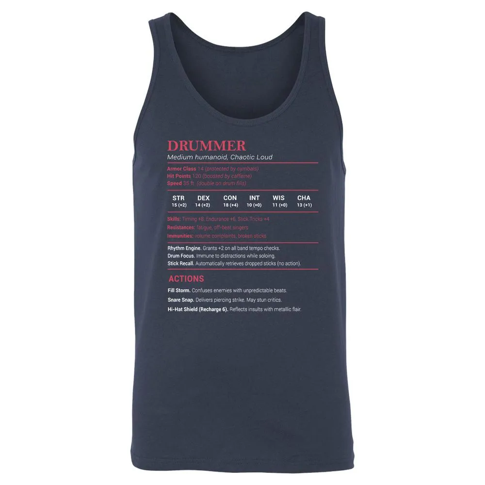 Drummer Stats Unisex Jersey Tank - Navy - 2