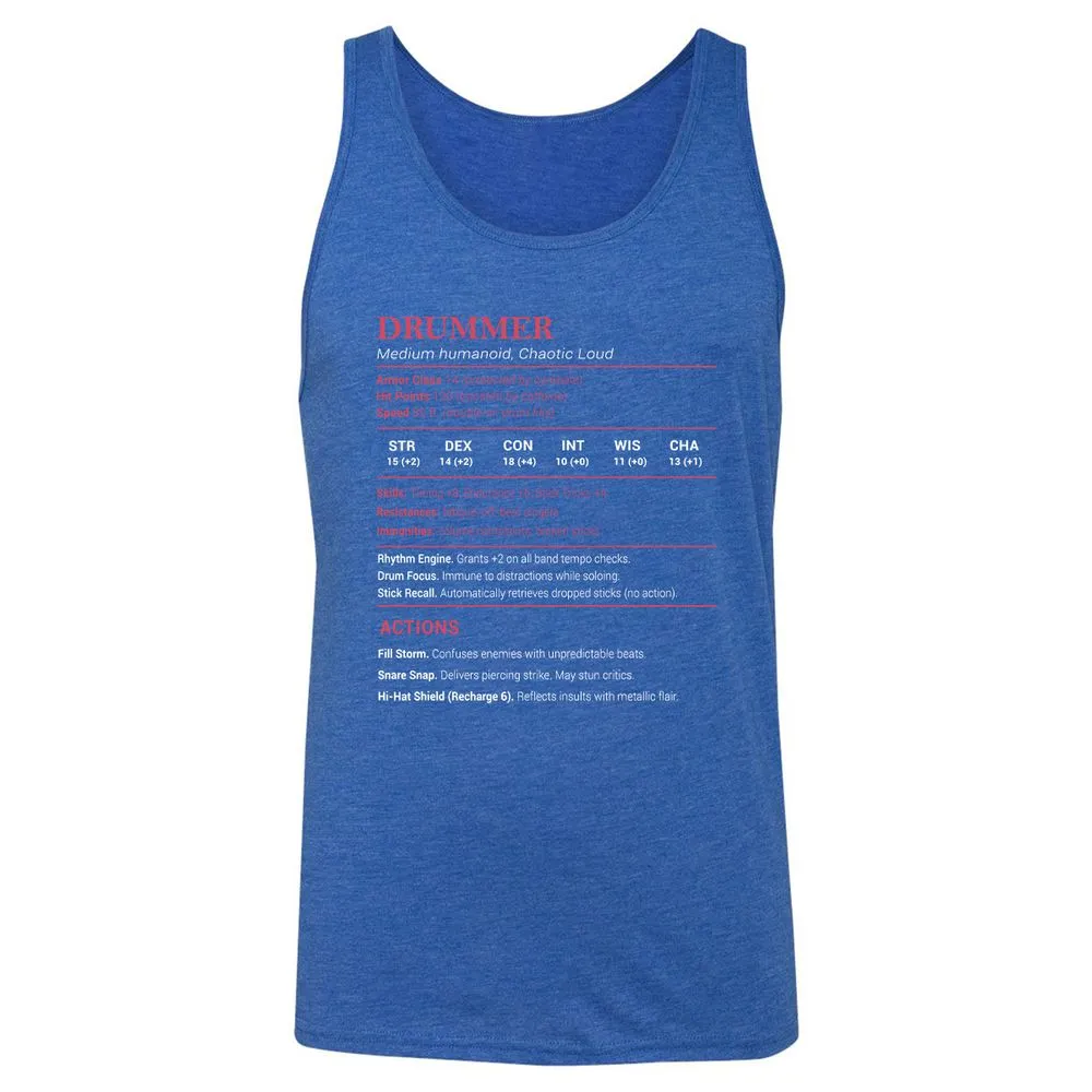 Drummer Stats Unisex Jersey Tank - True Royal Triblend - 12