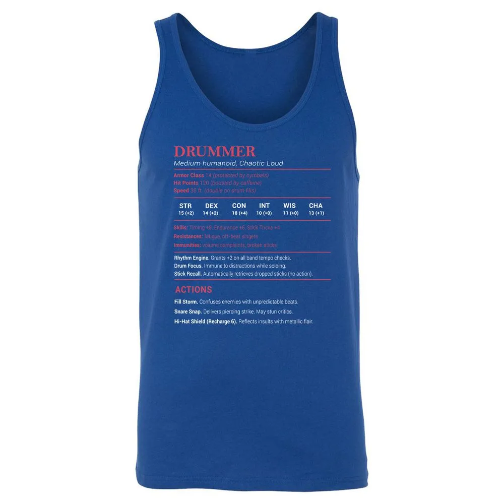 Drummer Stats Unisex Jersey Tank - True Royal - 13