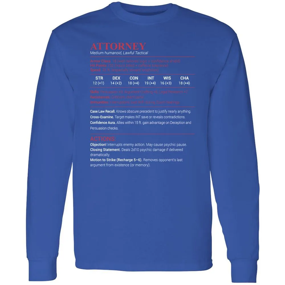 Attorney Stats Long Sleeve T-Shirt - Royal - 8