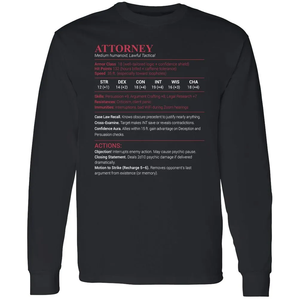 Attorney Stats Long Sleeve T-Shirt - Black - 1