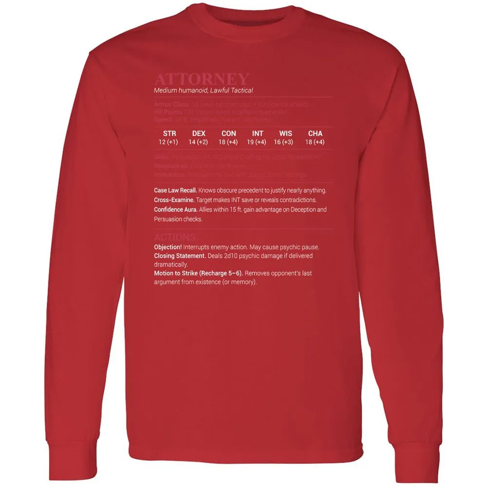 Attorney Stats Long Sleeve T-Shirt - Red - 14