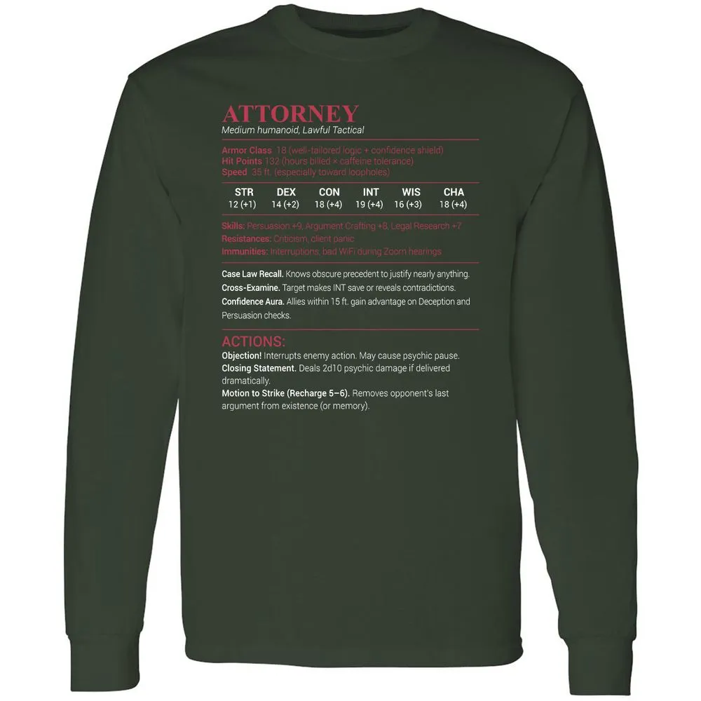 Attorney Stats Long Sleeve T-Shirt - Forest Green - 4