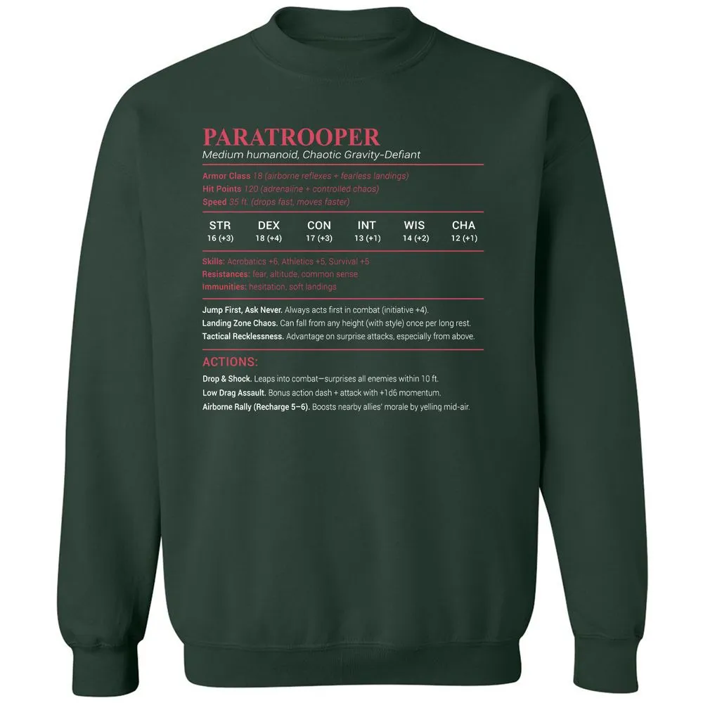 Paratrooper Stats Classic Unisex Sweatshirt - Forest Green - 4