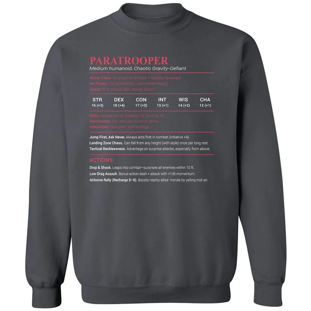 Paratrooper Stats Classic Unisex Sweatshirt - Charcoal - 7