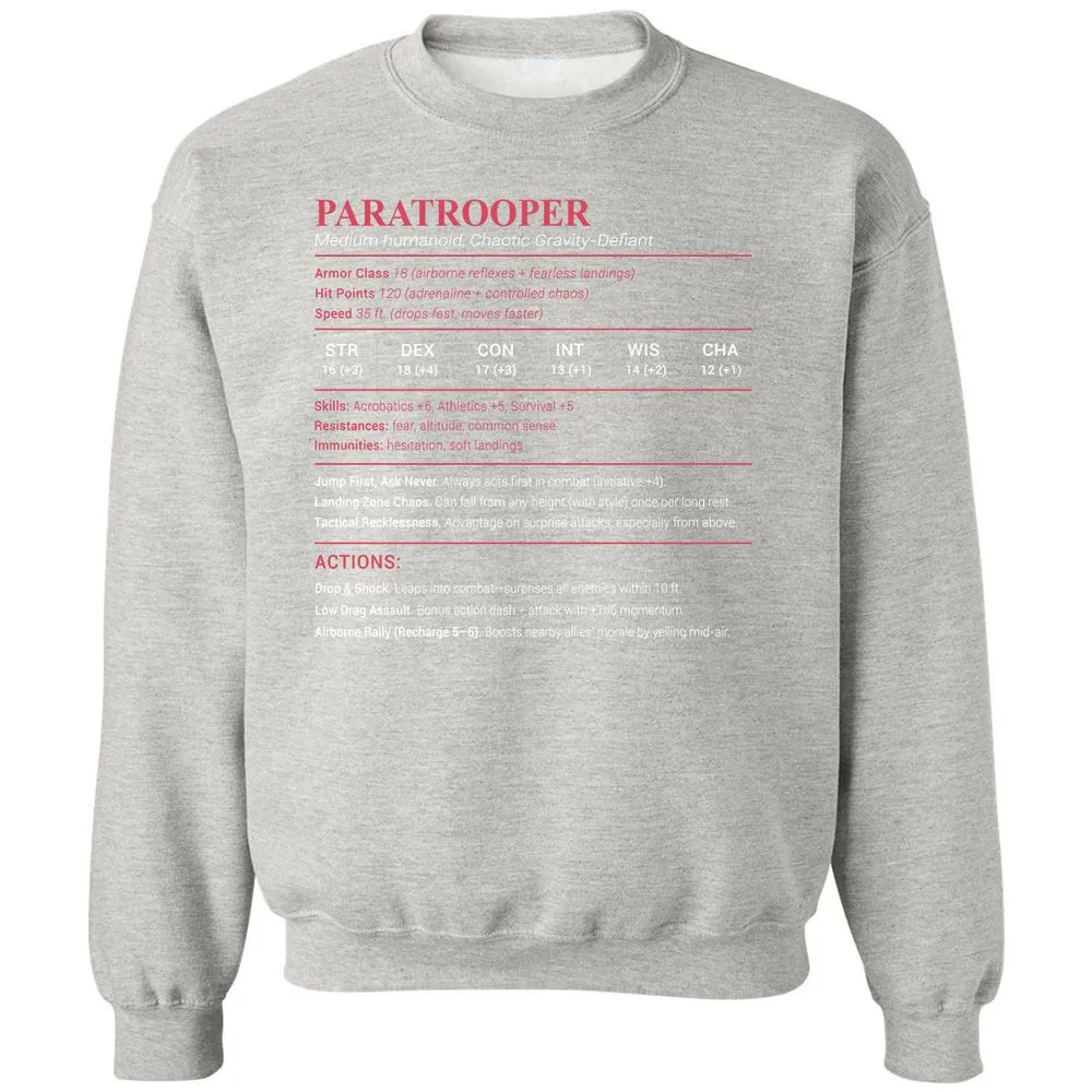 Paratrooper Stats Classic Unisex Sweatshirt - Ash - 8