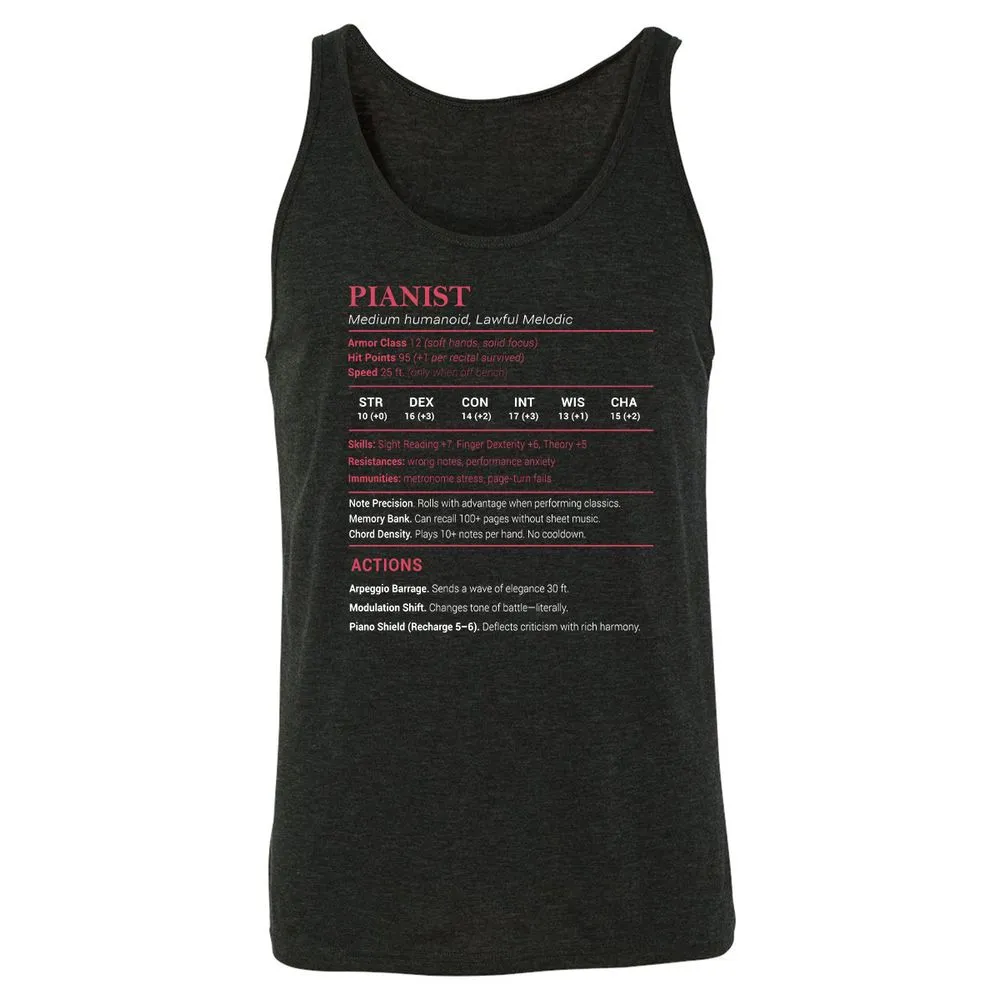 Pianist Stats Unisex Jersey Tank - Charcoal Black Triblend - 5