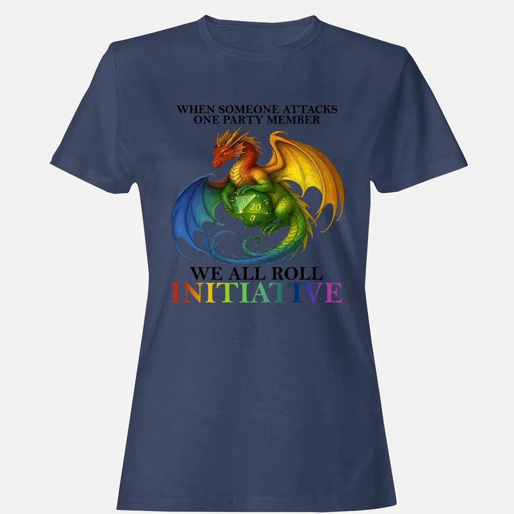 Dragon We All Roll For Initiative Women's T-Shirt - Navy - 10