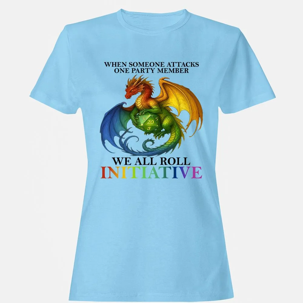 Dragon We All Roll For Initiative Women's T-Shirt - Light Blue - 8