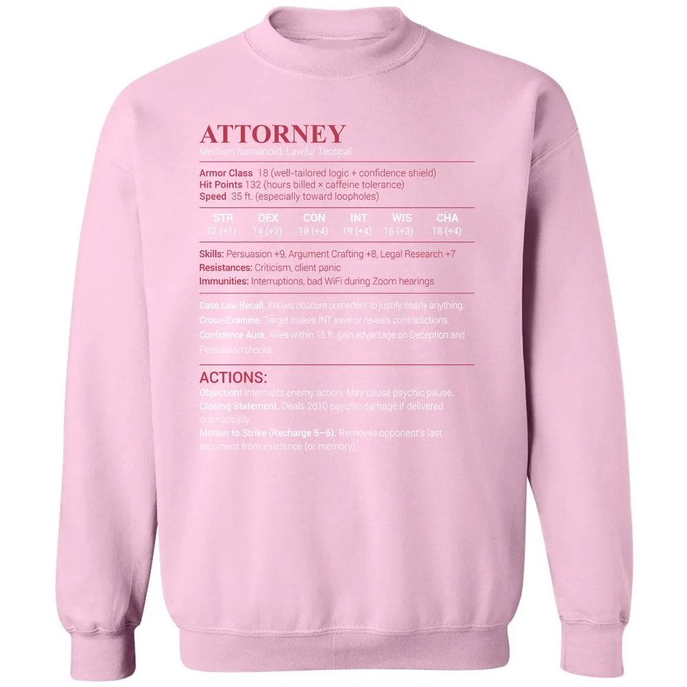 Attorney Stats Classic Unisex Sweatshirt - Light Pink - 3